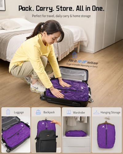 Zurligi Travel Vacuum Bag with Wireless Pump, IPX8 Waterproof Durable, Airtight Heavy-Duty Zipper, Portable Reusable Compression Packing Cubes with Shoulder Strap for Travel, Moving, Home Storage