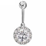 Wxbox 14G Belly Button Ring 1.6mm 316L Surgical Steel Belly Piercing with Clear Zircon (White)