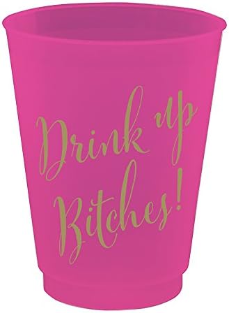 8 Ct Drink Up Bitches - 16 ounce Frost Flex Cups - Hot Pink and Gold Foil Print