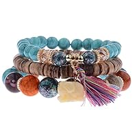 smallwoodi Bangle Bracelet,3Pcs/Set Bohemian Women Elephant Tassel Charm Czech Stones Beaded Bracelet Jewelry Christmas Gift for Men for Women 2#