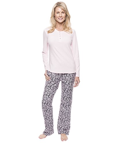 Noble Mount Women's Cotton Flannel Lounge Set - Jaguar Grey/Pink - X-Large
