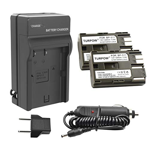 Turpow BP-511 BP-511A Battery Charger Set 2 Pack 2200mAh Replacement Battery Compatible with Canon EOS 50D 40D 30D 20Da 20D 10D 5D 300D Digital Rebel D30 D60 PowerShot G6 G5 G3 G2 G1 Pro 1 Pro 90