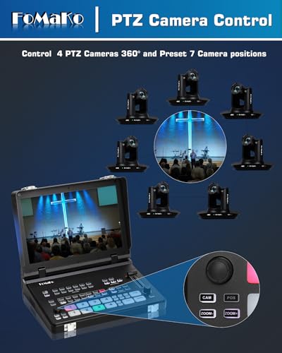 FoMaKo M6 4K HDMI Video Mixer, 10.1 Inch Full HD LCD Screen, 5 Channel Live Broadcast Switch, 4K 60 IPS Input, 1080P 60 IPS Output, SDI+HDMI Video Switch