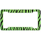 OxGord 1pc Plastic License Plate Frame with Zebra/Tiger Stripes, Light Green & Black