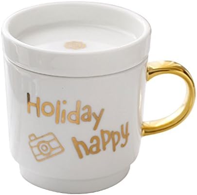 Fine Bone China Mug with Cover 10oz-Office Mug -Coffee Mug-Tea Cup-Milk Cup-Gift for Friends with Happy Holiday printed-YOSOU HOME