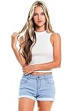 Wax Women's Juniors Perfect Fit Mid-Rise Denim Shorts (M, Light Denim)