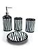 WPM 4 Piece Ceramic Bathroom Accessories Set - Zebra Print - Our Complete Bath Decor Kit Includes Designer Soap or Lotion Dispenser - Toothbrush Holder - Tumbler - Soap Dish