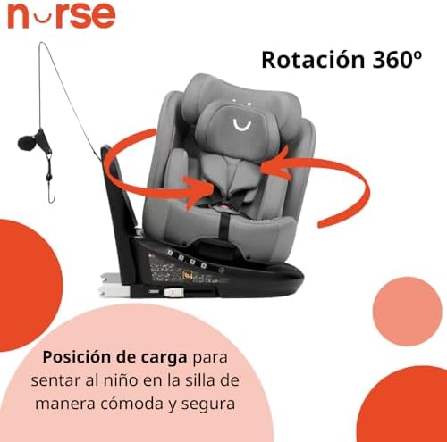 Titane Silla de Coche i-Size 40–150 cm, 360º, ISOFIX y Pata de Apoyo, A Contramarcha y Cara Marcha, Protección Lateral, Gris