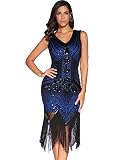 Meilun 1920s Sequined Inspired Beaded Gatsby Flapper Evening Dress Prom (M, Blue)