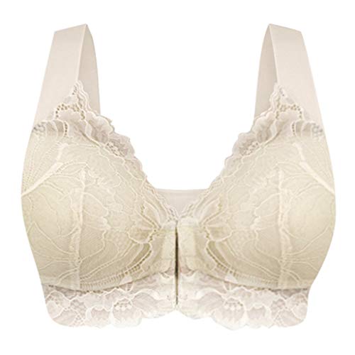 Sleep Bra for Women, Seamless Wireless Stretchy Sports Bra,V Neck Bra Padded Seamless Bralette Straps Sleeping Bra for Women Girls,Instant Cleavage Enhancer Clear Push-up Breast Pads (5XL, Beige) - Thumbnail 5