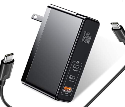 USB C Wall Charger, Baseus 120W Quick Charger 3 Port Charger [GaN Tech], USB-C QC PD 3.0 Power Adapter with 100W C to C Cable for iPhone 12 Pro, iPad Pro, MacBook Pro, Surface, USBC Laptop, Samsung