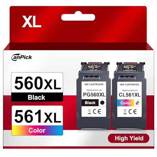 CanPick 560 561 Cartridges XL PG-560XL CL-561XL Multipack Replacement for Canon Printer Cartridges PG 560 Black and CL 561 for Canon Pixma TS5350 TS5351 TS5352 TS5353 TS7451 TS7450 Printers