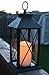Black Decorative Lantern with Cross Bar Design - LED Pillar Candle with 5 Hour Timer included - Hanging or Sitting Decoration - 13