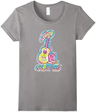 Womens Nashville Tennessee Guitar Cowboy Boots Hat T-shirt 9 Large Slate