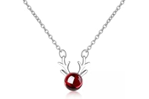 Tiny Red Reindeer Head Pendant Necklace, Christmas Jewelry for Women (.925 Sterling Silver) Miss Fit Boutique