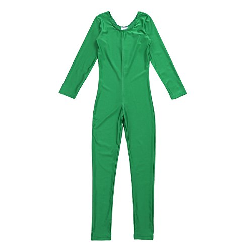 TiaoBug Girls Full Body Unitard Spandex Zentai Costume One-Piece Gymnastics Leotard Catsuit Dancewear Jumpsuit Green 8-10
