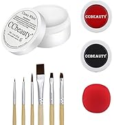 CCbeauty Clown Makeup Kit Professional White Black Red Face Paint Foundation Cream, 6 Brushes,Red...