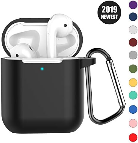 Bqmte Newest 2019 AirPods Case [Front LED Visible] Soft Silicone Protective AirPods Accessories Cover Compatible for AirPods 2 Wireless Charging Case (Black)