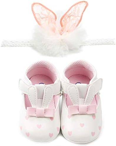 Infant Toddler Girls Birthday Rabbit Shoes Soft Sole Anti-Slip Party Dress Shoes Prewalker with Bunny Headband