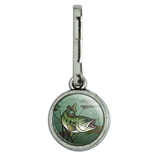 Bass Fish Swimming in River Antiqued Charm Clothes Purse Suitcase Backpack Zipper Pull Aid