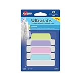 Avery Ultra Tabs, 2.5 x 1 Inch, 2-Side Writable, Pastel Blue/Pink/Purple/Green, 24 Repositionable Margin Tabs (74769)