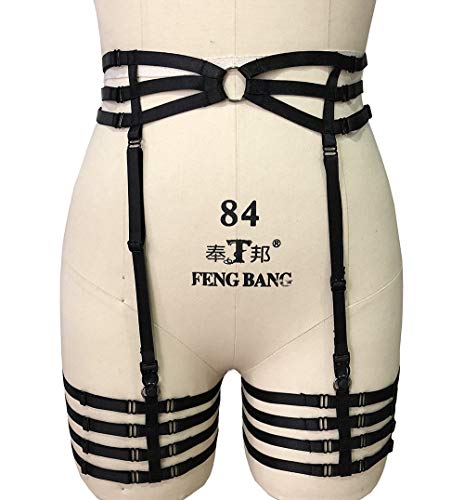 BODY CAGE Women's Leg Garters for Stockings Harness Suspenders Belt Punk Gothic Dance Lingerie Accessories Stockings Garter Belt (Black)