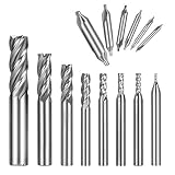 Qibaok 8PCS End Mill Bits, HSS CNC Cutter Drill Bits Straight 4 Flute Mill Bit Set + 6PCS Center Drill Bits, HSS Lathe Mill 60 Degrees Countersink Drill Bits for Wood, Aluminum, Steel, Titanium