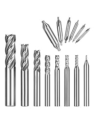 Qibaok - Juego de 8 puntas de molinillo de extremo HSS CNC, brocas rectas para cortador, juego de 4 brocas de flauta + 6 brocas de centro para taladro, HSS Lathe Mill de 60 grados para madera, aluminio, acero, titanio