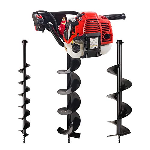 Arebos Benzin Erdbohrer | 3 PS | mit Ölstandglas, Spritpumpe und Entlüftungsventil | 3 Bohrschnecken 100/150/200 mm…