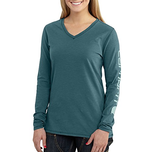 Carhartt Women's Sleeve Logo T-Shirt, Teal Blue, Large