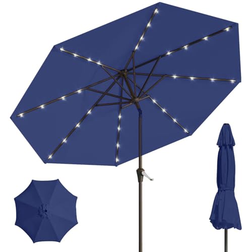 Patio kingdom 9' Solar LED Patio Umbrella with Tilt & Crank | 8 Sturdy Ribs,UV Protection,Outdoor Market Table Umbrella for Deck,Lawn,Pool,Backyard