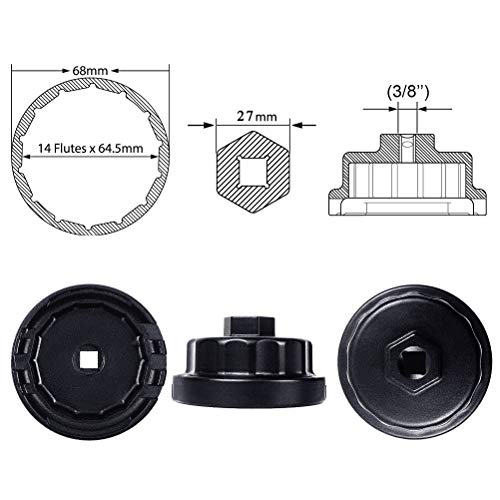Heavy Duty Oil Filter Wrench+Oil Drain Plug Gasket for Toyota, Lexus , RAV4, Camry, Tundra, Highlander, Sienna and More - Oil Filter Cap Removal Tool for 2.5L to 5.7L Engines with 64mm Oil Filter - Thumbnail 2