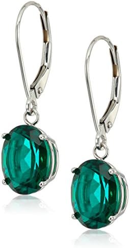 Amazon Essentials14K White Gold Oval Gemstone Dangle Leverback Earrings (Previously Amazon Collection)