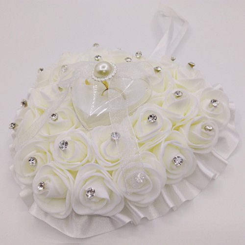 Arlai Wedding Ring Bearer Pillow Heart Box With Ribbon Pearl Rhinestone For Wedding Supplies Gift (pack of 1)