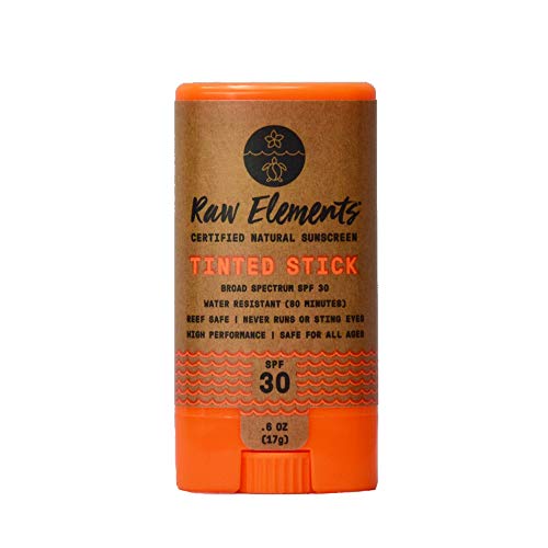 Raw Elements Tinted Face Stick Certified Natural Sunscreen | Non-Nano Zinc Oxide, 95% Organic, Very Water Resistant, Reef Safe, Non-GMO, Cruelty Free, SPF 30+, All Ages Safe, Moisturizing, 0.6oz