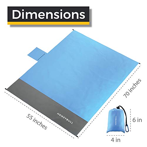 HoneyBull Outdoor Blanket/Beach Blanket [55x70] Pocket Sized Picnic Blanket with Travel Bag - Blue - Thumbnail 5