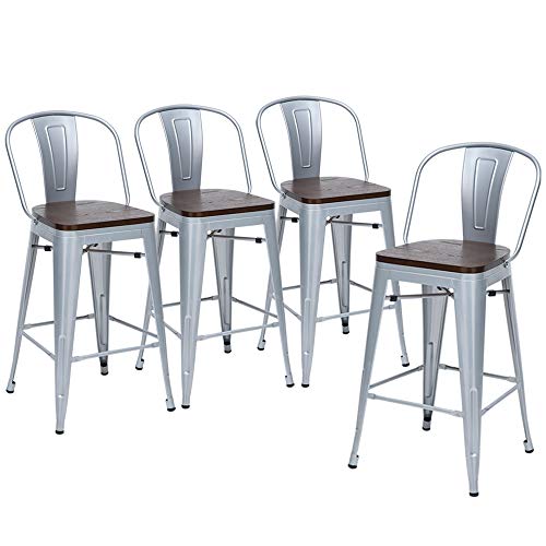 Yongqiang Metal Bar Stools Set of 4 Kitchen Barstools Dining Bar Chairs
