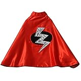 One Red Satin Superhero Lightning Bolt Cape