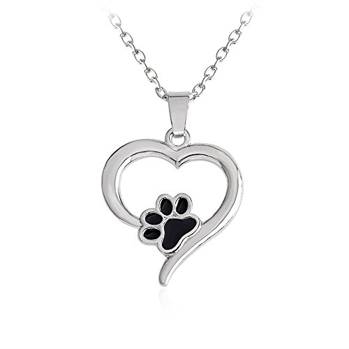 Meiligo Retro you left paw prints on my heart letter Pet Dog paw Charm Tag Necklace Owner and Dog Jewelry matching Pet Collar Necklace Pendant (Love Heart Paw)