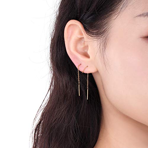 Gintan Sterling Silver 1mm Threader Earrings, 4 Inch (Gold) - Thumbnail 4