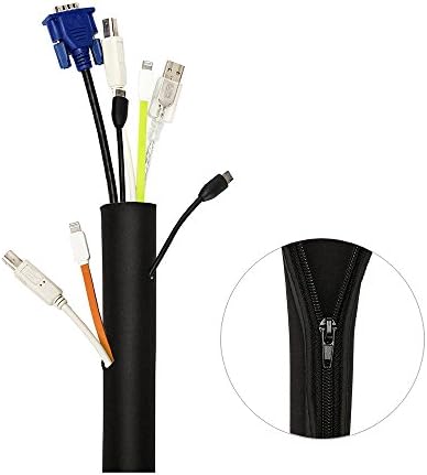 Cable Management Sleeve - 5 pcs of 20'' Black Cord Organizer with zipper -Sinco Cable Sleeve for computer PC TV cable