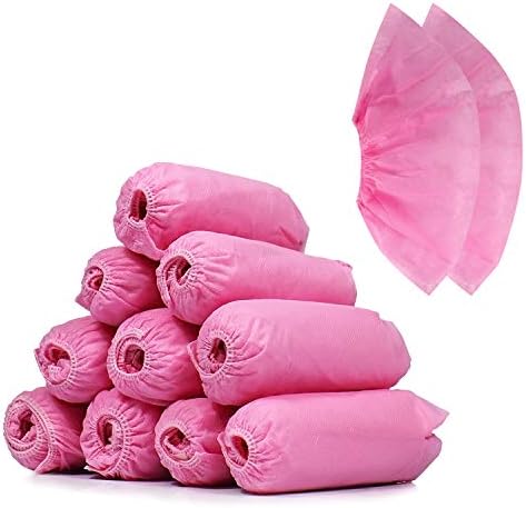 Airsspu Disposable Shoe Covers 50 Pairs Non-woven Shoes Cover Booties Shoe Covers Dust-Proof and Non-Slip Durable(50 Pairs Pink)
