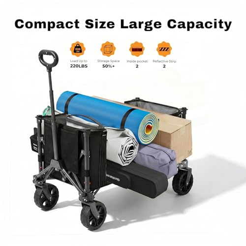 Overmont 3-in-1-120 L Folding Trolley with Wheels - Large Capacity - 100 kg - Lightweight and Compact Trolley with Wheels - for Camping, Beach, Garden, Shopping and Sports
