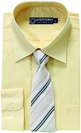 Jacques Valmont - Men's Long Sleeve Shirt with Tie - Cream (Large)