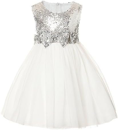 Haytijoe Kids Lace Party Wedding Flower Girl Dress For Party Birthbay Free Headband (3-4years, Silver)