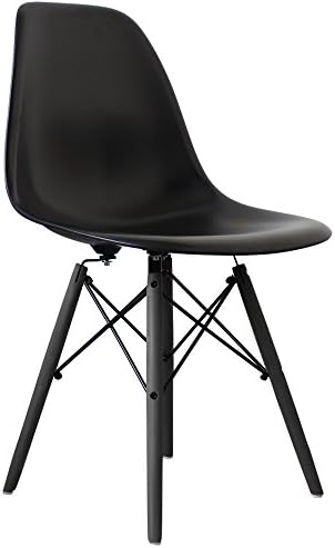 Sitting Comfy Plastic Dining Chair Wooden Legs Eiffel DSW Retro Scandinavian style (Black, Black Legs)