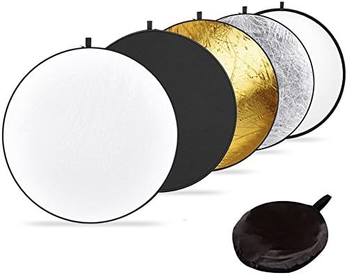 Abaige Collapsible Light Reflector with Bag (43 inch/110 cm) for Studio Lighting &amp; Outdoor Lighting, Multi-color supported - Translucent, Silver, Gold, White and Black
