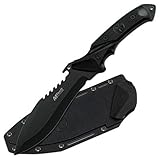 MTECH USA MT-20-12 Fixed Blade Hunting Knife, Black Bowie Style Blade, Black Rubber Handle, 10-Inch Overall
