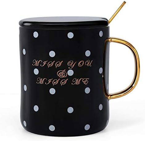 デミタスカップ コーヒーカップマグカップ家庭用カップふた付きスプーンオフィス用カップカップル用カップミルクカップシンプルウェーブポイントデザイン Color 8 5 捧呈 Size Black 10cm