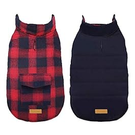 Kuoser British Style Plaid Dog Winter Coat, Windproof Water Repellent Cozy Cold Weather Dog Coat Fleece Lining Dog Apparel Dog Jacket Dog Vest for Small Medium and Large Dogs with Pocket XS-3XL